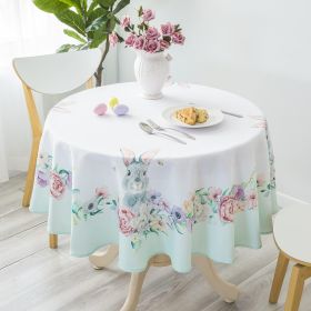 Watercolor Easter Bunny Round Tablecloth Non Iron Stain Resistant Table Cover Diameter 60 inch